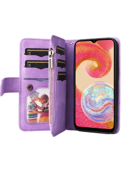 Kart Yuvası Standı Dokuz Kart Yuvaları Fermuar ile Samsung Galaxy A04E Için Kılıf (Yurt Dışından) indirimleri