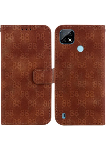 Realme C21 Çift 8 Kabartmalı Cüzdan Kapak Kickstand Pu Kart Için Telefon Kılıfı (Yurt Dışından)