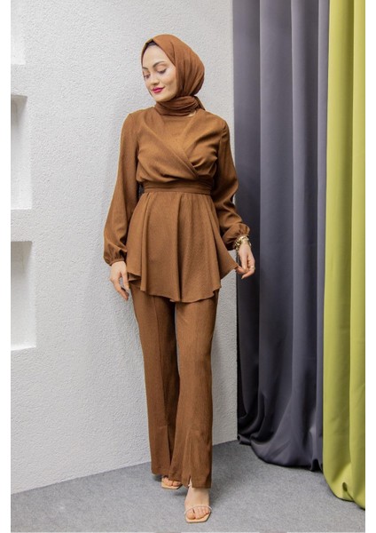 Kadın V Çaprazlı Pantolonlu Tesettür Takım