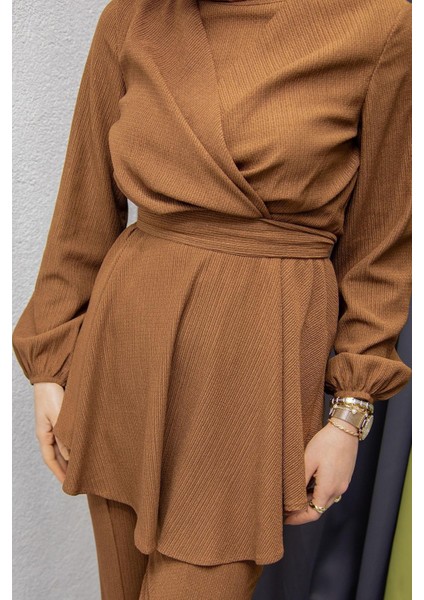 Kadın V Çaprazlı Pantolonlu Tesettür Takım modelleri