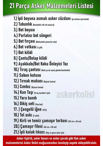 21 Parça Asker Malzeme Seti - Asker Cüzdanı Asker Malzemeleri