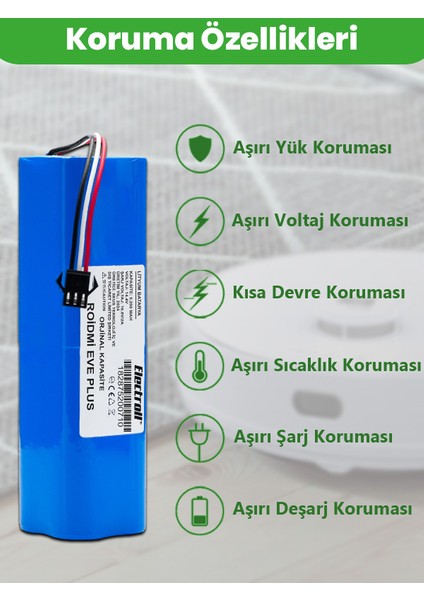 Roidmi Eve / Eve Plus Batarya (ORJİNAL KAPASİTE) 5.200mah Pil Akıllı Robot Süpürge Batarya Değişimi