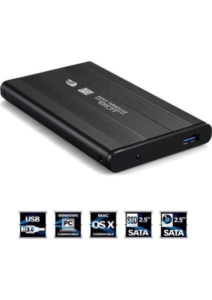 2.5 Inç Usb 3.0 Sata Harddisk Hdd Kutusu 5 Gbps Kılıf Siyah Aluminyum Metal Kasa