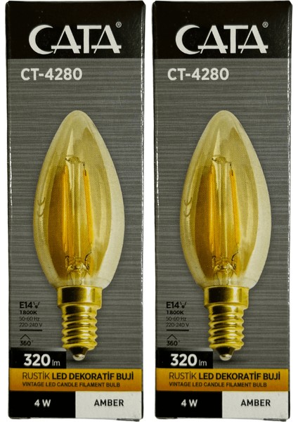 CT-4280 4W 1800K (Amber) E14 Duylu Rustik LED Dekoratif Ampul (2 Adet)