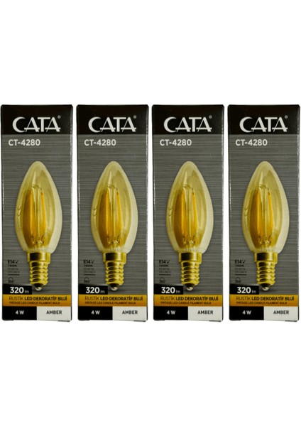 CT-4280 4W 1800K (Amber) E14 Duylu Rustik LED Dekoratif Ampul (4 Adet)