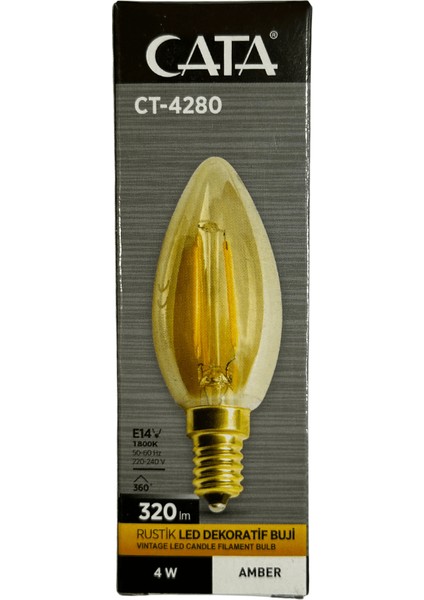 CT-4280 4W 1800K (Amber) E14 Duylu Rustik LED Dekoratif Ampul (4 Adet)