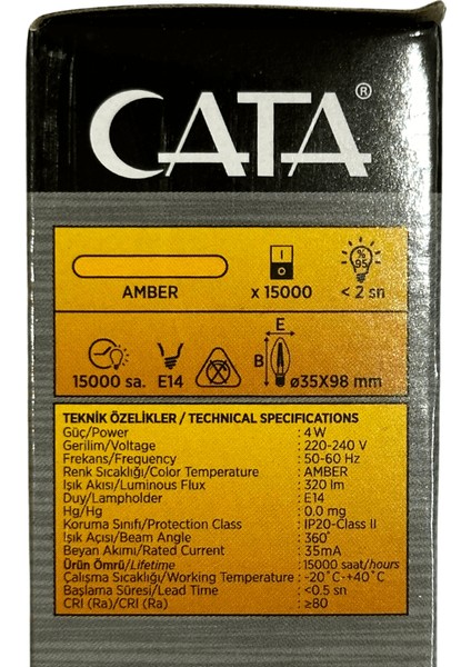 CT-4280 4W 1800K (Amber) E14 Duylu Rustik LED Dekoratif Ampul (4 Adet)