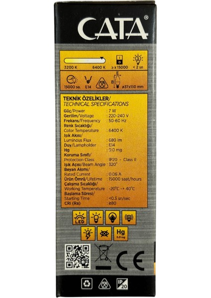 CT-4079 7W 6400K (Beyaz Işık) E14 Duylu LED Buji Ampul (10 Adet) modelleri