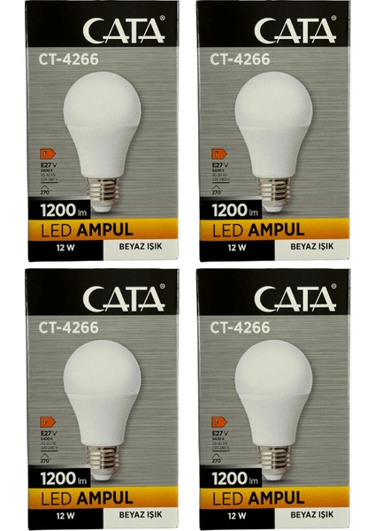 CT-4266 12W 6400K (Beyaz Işık) E27 Duylu LED Ampul (4 Adet)