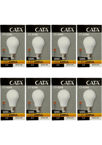 CT-4266 12W 6400K (Beyaz Işık) E27 Duylu LED Ampul (8 Adet)