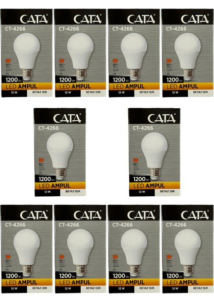 CT-4266 12W 6400K (Beyaz Işık) E27 Duylu LED Ampul (10 Adet)