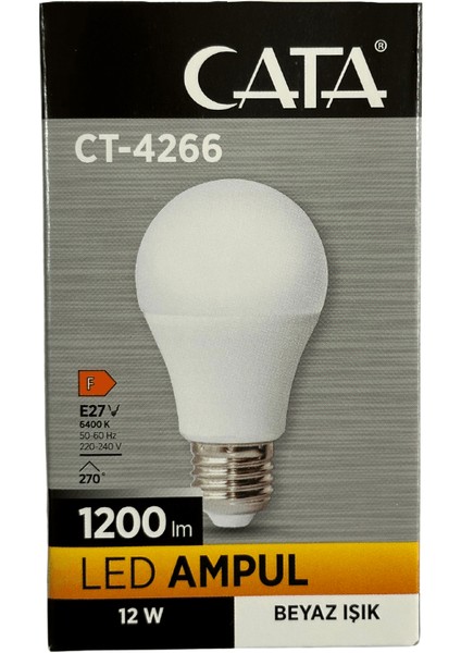 CT-4266 12W 6400K (Beyaz Işık) E27 Duylu LED Ampul (10 Adet)