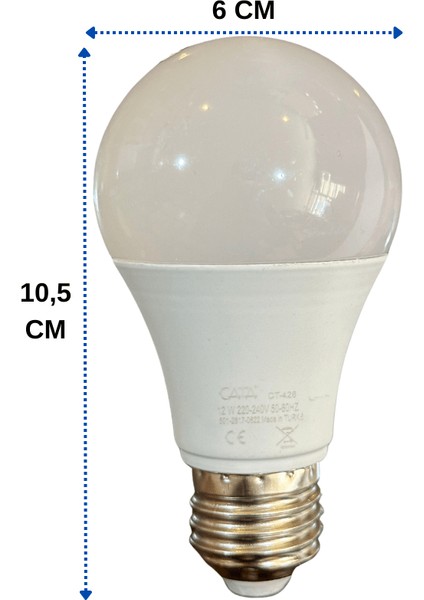 CT-4266 12W 6400K (Beyaz Işık) E27 Duylu LED Ampul (10 Adet)