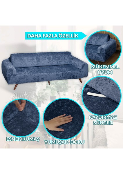 Kadife 3 kişilik koltuk örtüsü Lastikli Kanepe Örtüsü Petrol mavi| Lastikli Koltuk Örtüsü | Koltuk Kılıfı fırsatları