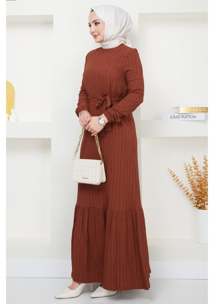 Lara Kuşaklı Elbise Kahverengi HM2371 modelleri