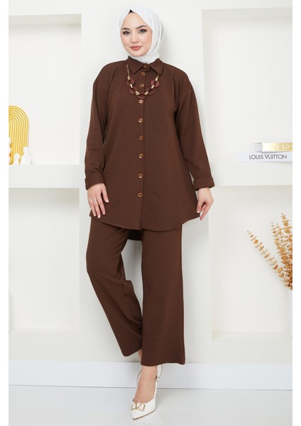 Kolyeli Krep Ikili Takım Kahverengi HM2374