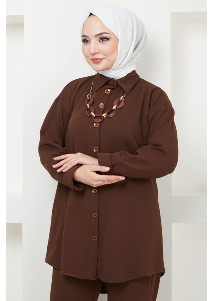 Kolyeli Krep Ikili Takım Kahverengi HM2374 fiyatları