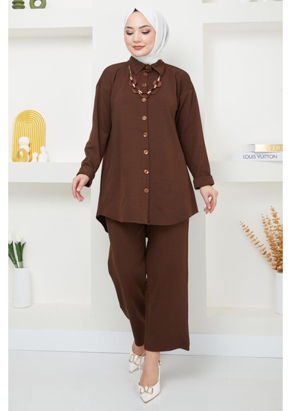 Kolyeli Krep Ikili Takım Kahverengi HM2374 fırsatları