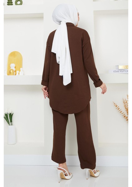 Kolyeli Krep Ikili Takım Kahverengi HM2374 indirimleri