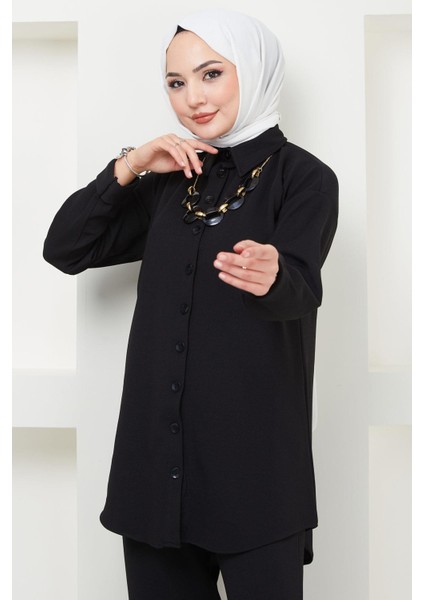 Kolyeli Krep Ikili Takım Siyah HM2374