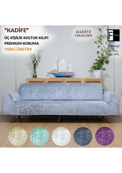 Kadife 3 kişilik koltuk örtüsü Lastikli Kanepe Örtüsü Gri | Lastikli Koltuk Örtüsü | Koltuk Kılıfı