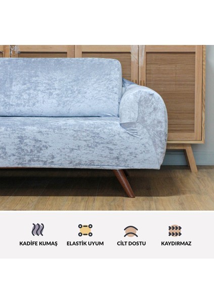 Kadife 3 kişilik koltuk örtüsü Lastikli Kanepe Örtüsü Gri | Lastikli Koltuk Örtüsü | Koltuk Kılıfı fiyatları
