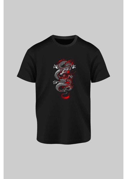 Dragon Baskılı Siyah Tişört