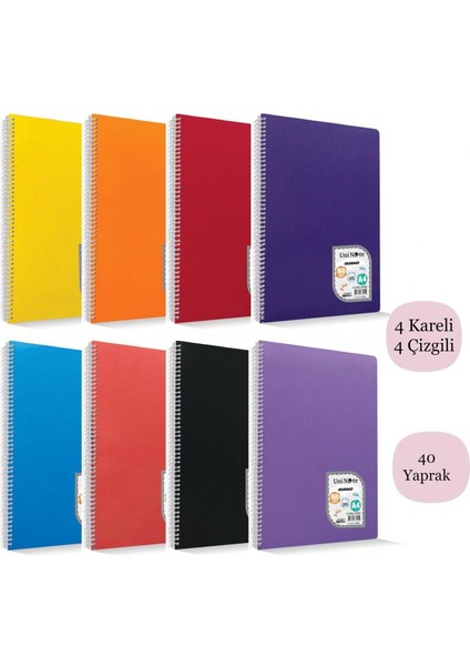 Colormaxi A4 40 Yaprak Plastik Kapak Spiralli Defter 4 Çizgili +4 Kareli