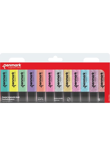Fosforlu Kalem 12 Li Asetat Karışık Renk 6 Pastel + 6 Simli fiyatları