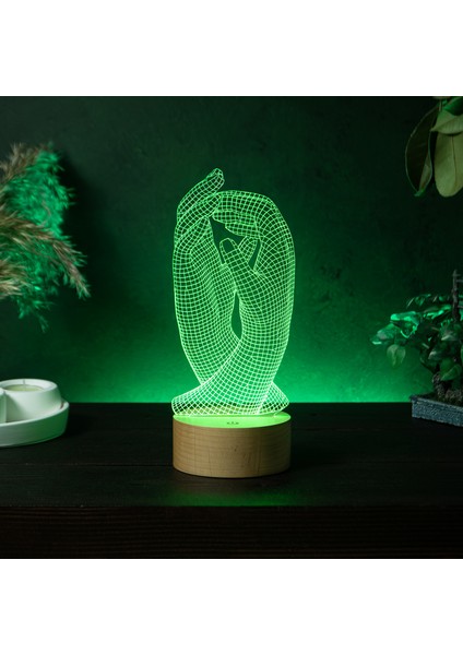Eller Figürlü Dekoratif Hediye Led Masa Lambası | 7 Işık Rengi | Ahşap Taban