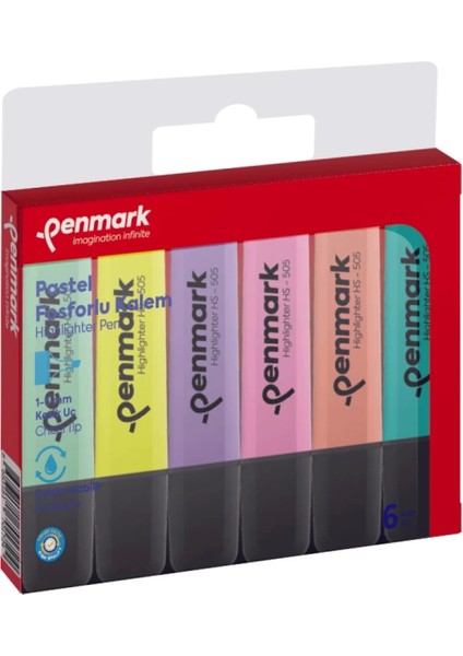 Fosforlu Kalem 6 Lı Asetat Karışık Renk Pastel