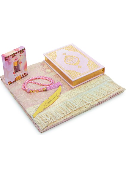 Almanca Mealli Medine Hatlı Kuranı Kerim ve Seccade Seti Pembe fırsatları