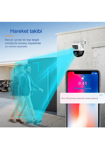 Yapay Zeka Destekli 4mp Fulhd Çift Kameralı Kablosuz Gece Görüşlü Harekete Duyarlı Güvenlik Kamerası