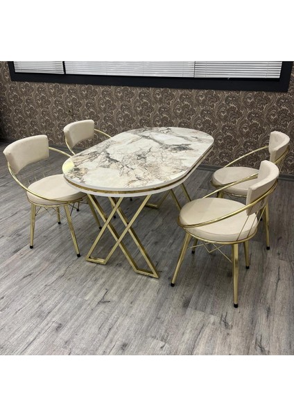 Mutfak Masa Sandalye Takımı Selenit 80-140 Oval Gold 4 KiŞİLİK Mutfak Masası Takımı modelleri