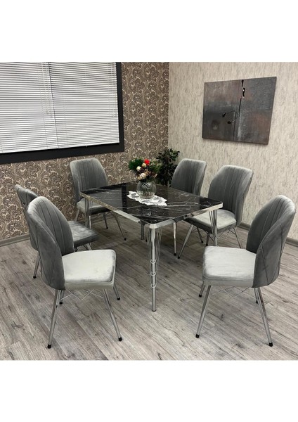 Rodonit 80-120 Ck Gümüş 6 Kişilik Mutfak Masası Takımı