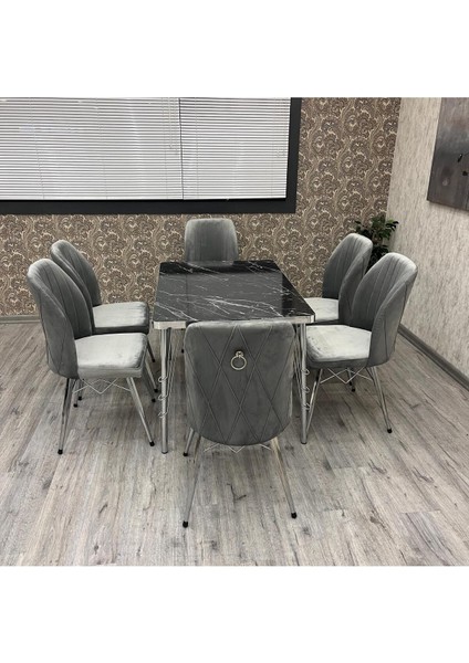 Rodonit 80-120 Ck Gümüş 6 Kişilik Mutfak Masası Takımı fırsatları