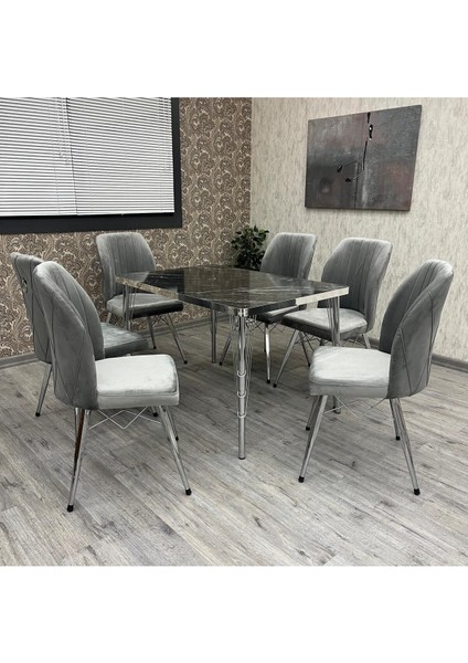 Rodonit 80-120 Ck Gümüş 6 Kişilik Mutfak Masası Takımı indirimleri