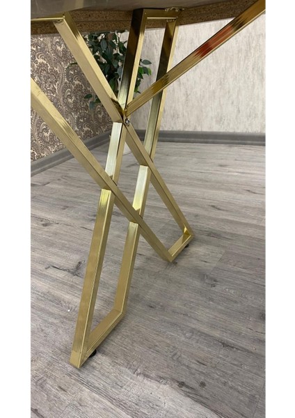 Mutfak Masası Takımı, Salon Takımı 6 Kişilik Mutfak Masası Takımı, Siyah Mermer Galaksi Gold