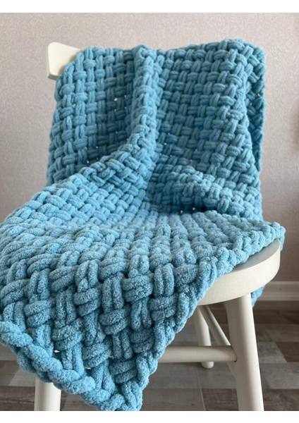 Handmade Azur Renk Puffy Bebek Battaniyesi 90X90 cm