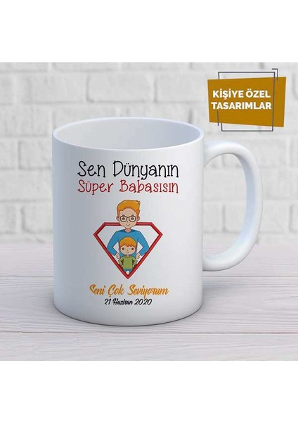 Kişiye Özel Isim Yazılabilir Sen Dünyanın Süper Babasısın Kupa Bardak