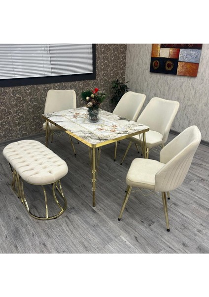 Yakut 80-120 Ck Gold 6 Kişilik Benchli Mutfak Masası Takımı