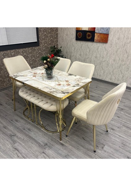 Yakut 80-120 Ck Gold 6 Kişilik Benchli Mutfak Masası Takımı