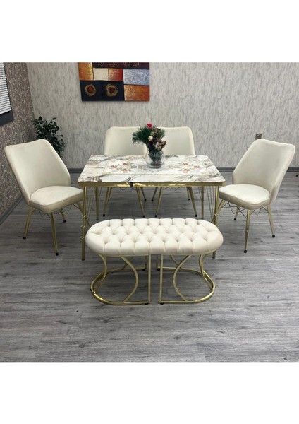 Yakut 80-120 Ck Gold 6 Kişilik Benchli Mutfak Masası Takımı