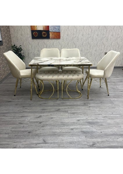Yakut 80-120 Ck Gold 6 Kişilik Benchli Mutfak Masası Takımı