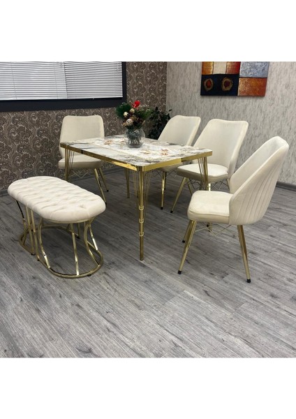 Yakut 80-120 Ck Gold 6 Kişilik Benchli Mutfak Masası Takımı