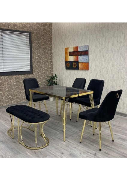 Mutfak Masası Takımı, Salon Masa Takımı 6 Kişilik Mutfak Masası Takımı, Gümüş Benchli Masa Takımı
