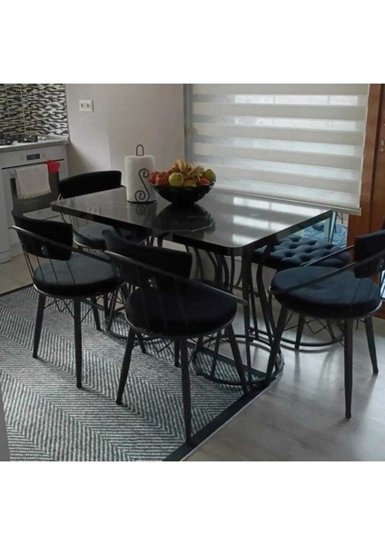Mutfak Masası Takımı, Salon Masa Takımı , 6 Kişilik Mutfak Masa Takımı Benchli Siyah Takım