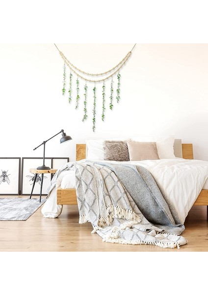 Okaliptüs Boho Duvar Dekoru Boho Yatak Odası Duvar Asılı Ahşap Boncuk Çelenk Yapay Okaliptüs Doğal Yeşillik,декоративные Подарки (Yurt Dışından) fırsatları
