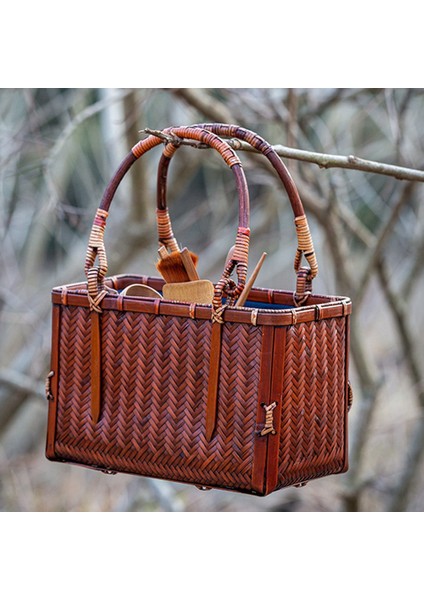 Bambu Dokuma Saklama Torbaları El Yapımı Retro Sepet Çin Tarzı Çay Fincanı Çaydanlık Çanta Seyahat Açık Çay Cozies,организаторы Кухни (Yurt Dışından)