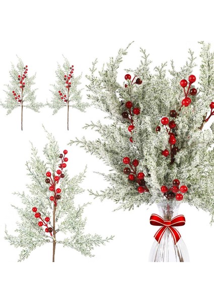 6 Adet Noel Kırmızı Meyveler Kar ile Çam Dalları Kaynaklanıyor 19 Inç Buzlu Sahte Spreyler Yapay Noel,декоративные Подарки (Yurt Dışından)